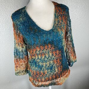 VTG Crochet Boho Top L Blouse Shirt Sequin Gypsy Whimsical Fairy LS Only Nine